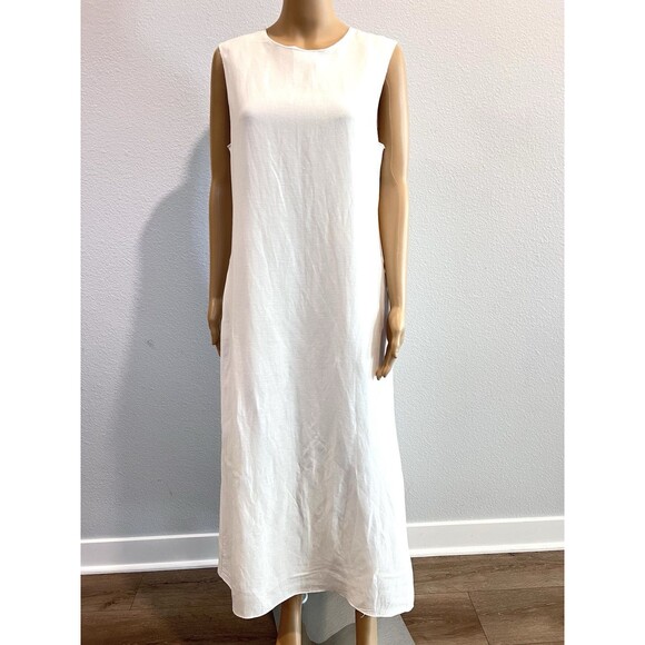 ZARA WOMEN LINEN BLEND MIDI DRESS ZW COLLECTION OYSTER WHITE SMALL 8135/100 - Picture 5 of 16